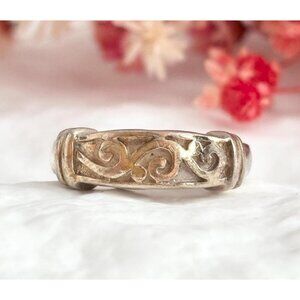 FIligree Scroll Tapered Shank 925 Sterling Silver Vintage Ring - sz 5.5